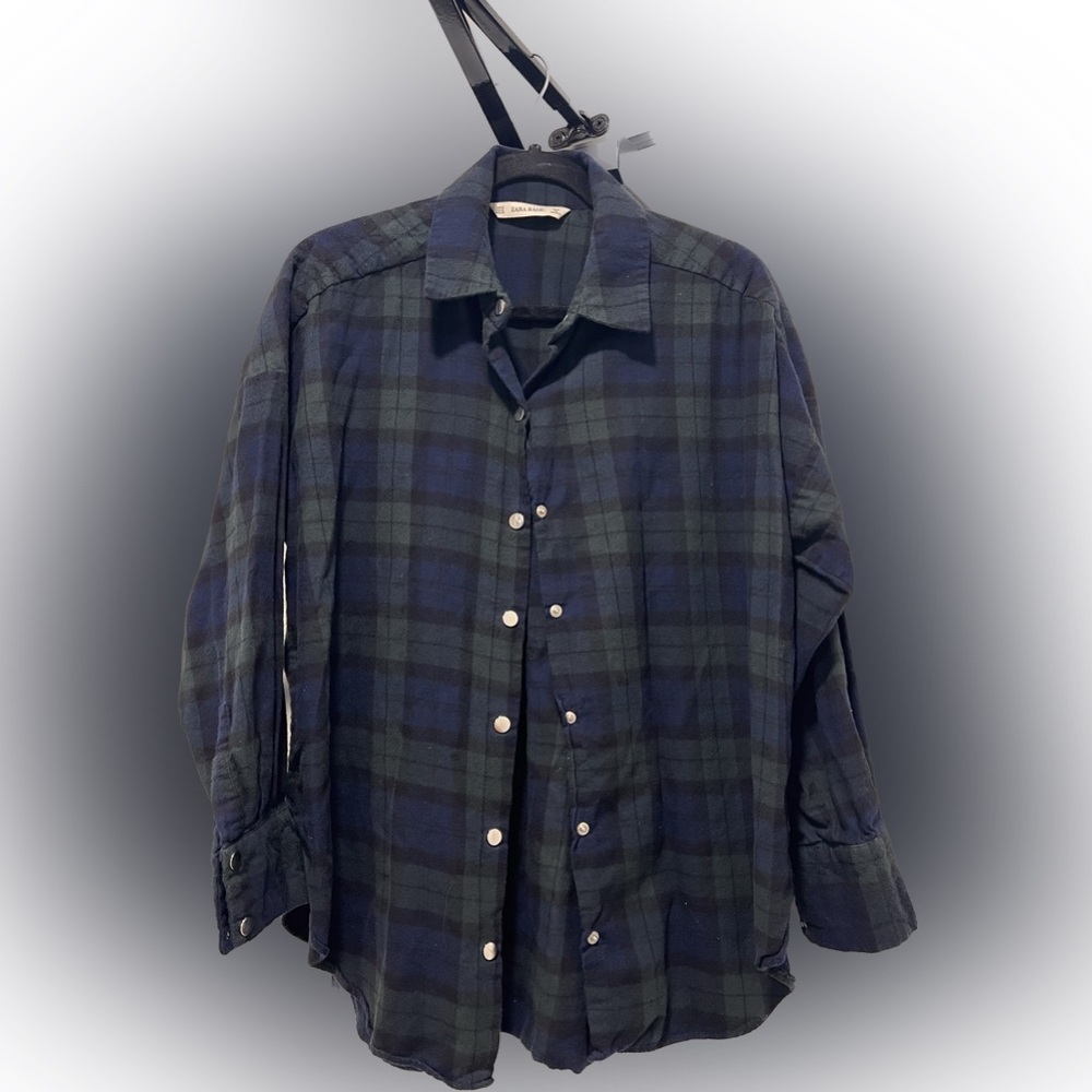 Women Zara blue and green plaid flannel
